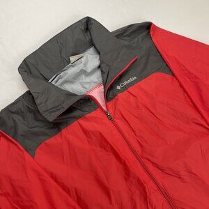 Columbia Windbreaker Jacket Men’s XL Full Zip Packable Hooded Rain Nylon Red